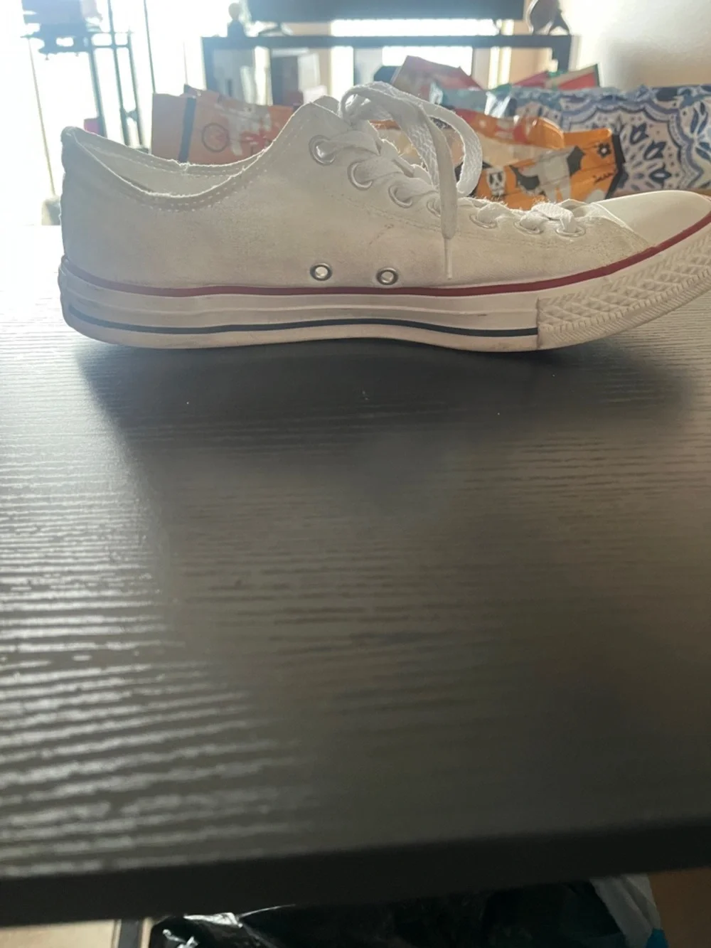 Converse White Canvas Low Top Sneakers with Red Trim - Picture 2 of 6